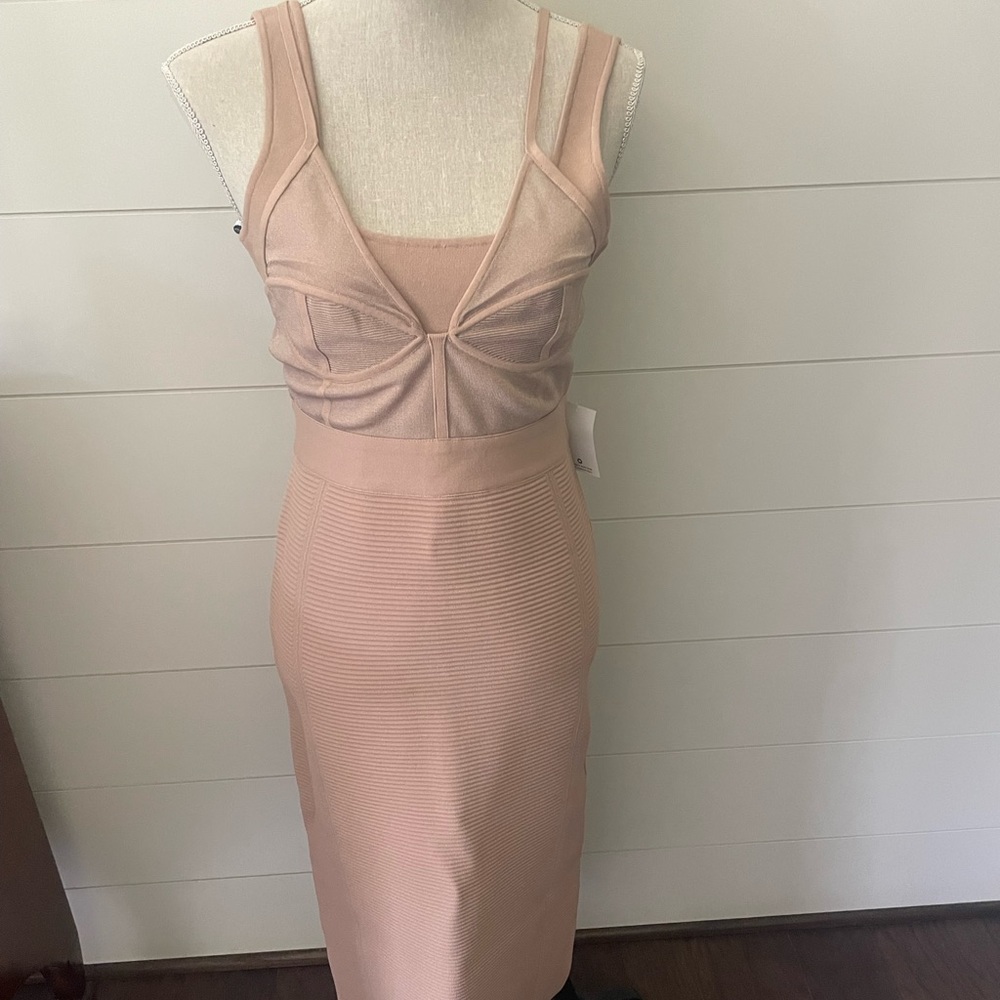 NWT Herve Leger nude bodycon dress. Size Medium